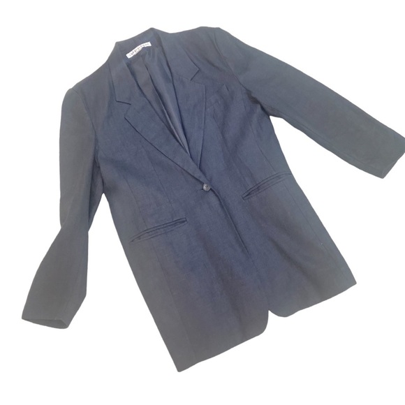 Vintage Larry Levine 100% linen navy single button lined jacket size 6 - Picture 3 of 10